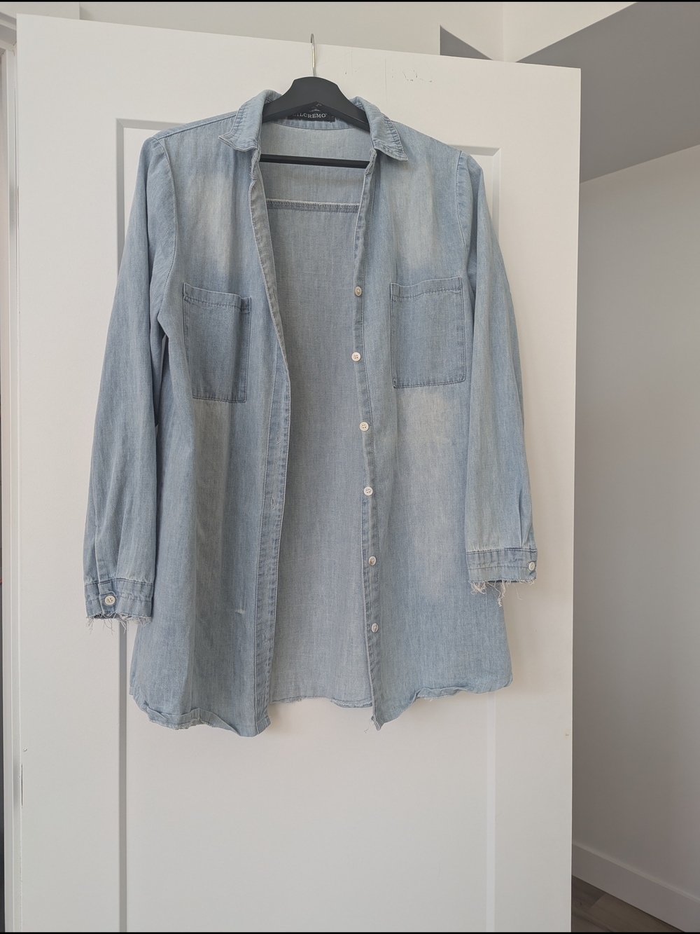 Zilcremo Light Wash Denim Button-Up Shirt Distressed